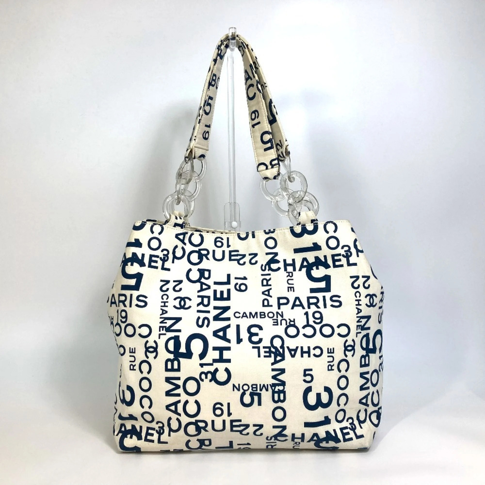 CHANEL White Canvas Logo Shoulder Bag - Picture 1 of 15